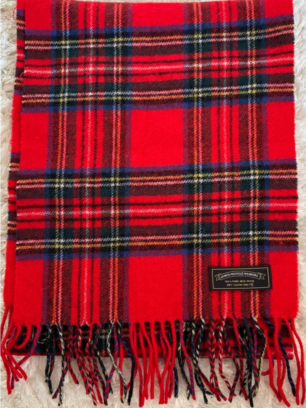 James Pringle Weavers Red Tartan Wool Scarf